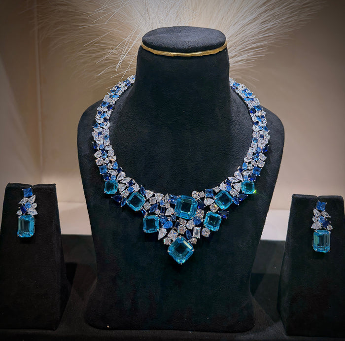 Classic Aqua Blue Crystal Necklace Set