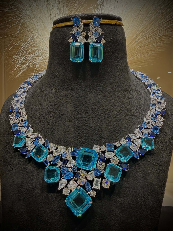 Classic Aqua Blue Crystal Necklace Set