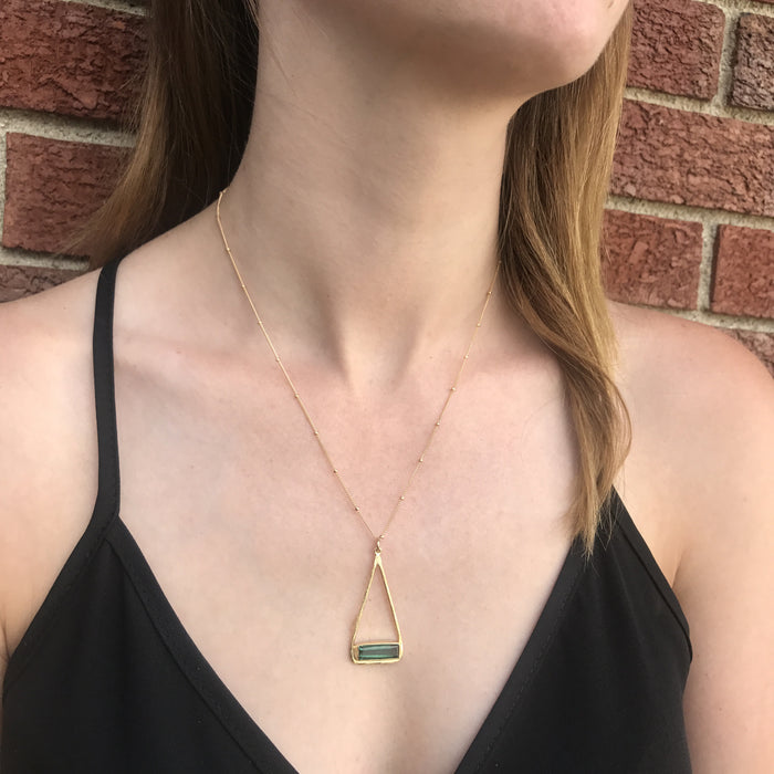 Copper Turquoise Adira Bar in Triangle Pendant Necklace, Sterling Silver or Gold Fill, Boho Chic Frame Pendant Necklace for Women, December Birthstone