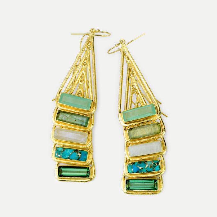 Copper Turquoise Adira Bar Triangle Frame Earrings, Sterling Silver or Gold, Modern Boho Chic Frame Dangle Earrings for Women, December Birthstone