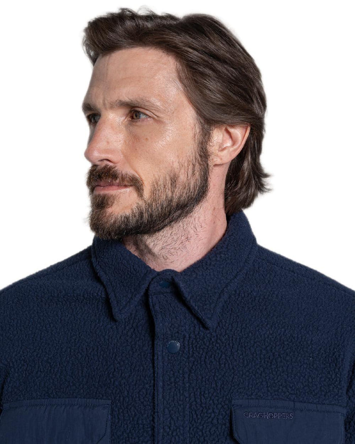 Blue Navy Coloured Craghoppers Mens Blencathra Overshirt on white background #colour_blue-navy