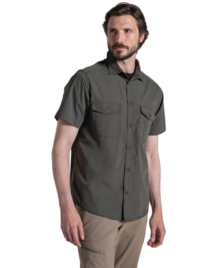 Cedar coloured Craghoppers Mens Kiwi II Short Sleeved Shirt on white background #colour_cedar