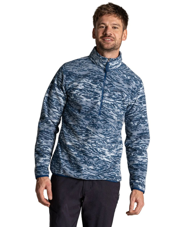 Juniper Berry Print coloured Craghoppers Mens National Trust Irt Half Zip Fleece on white background #colour_juniper-berry-print