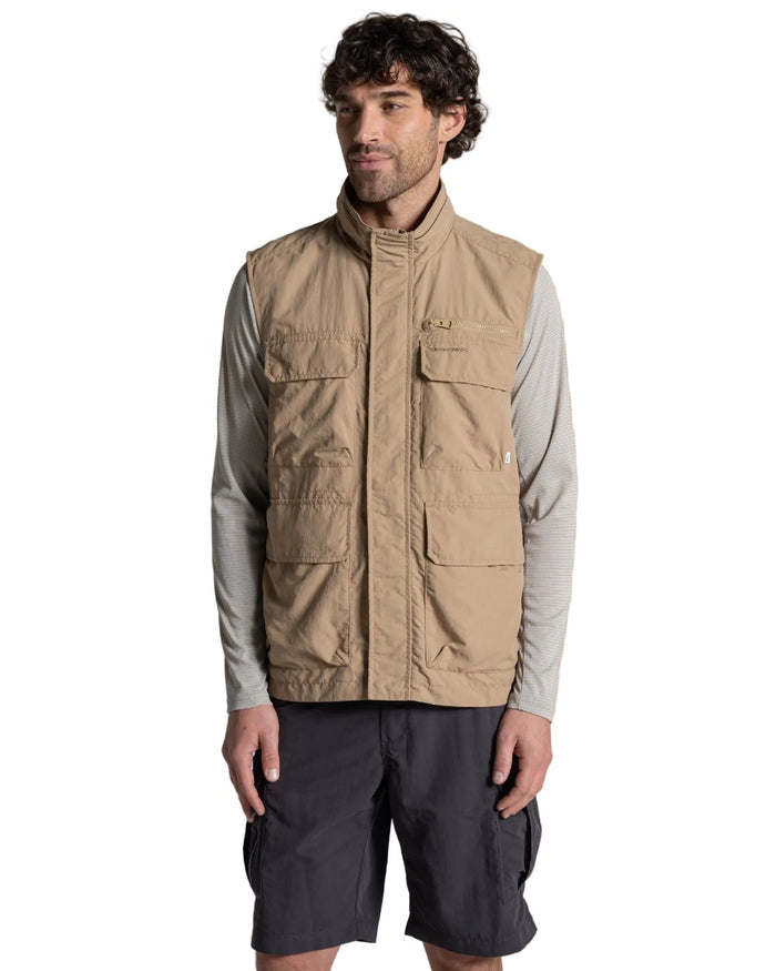 Earthenware coloured Craghoppers Mens NosiLife Adventure Gilet V on white background #colour_earthenware