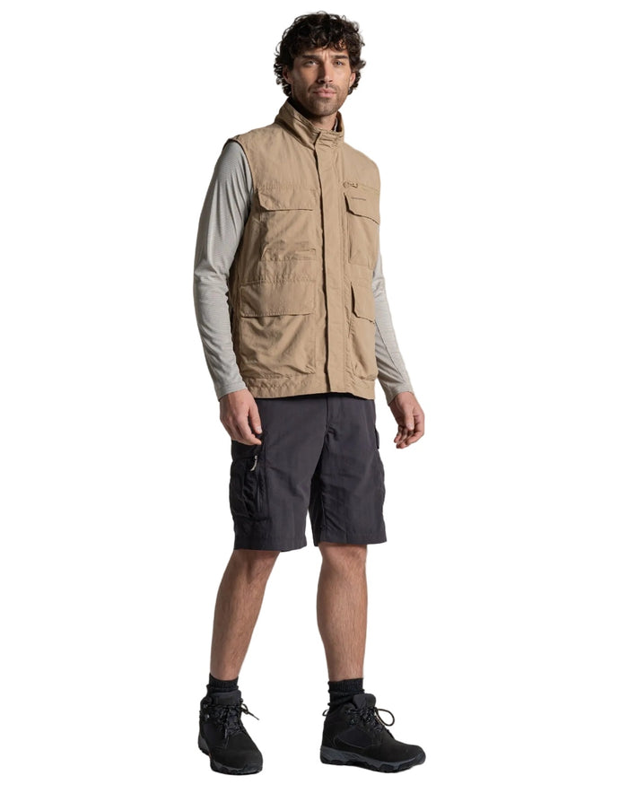 Earthenware coloured Craghoppers Mens NosiLife Adventure Gilet V on white background #colour_earthenware