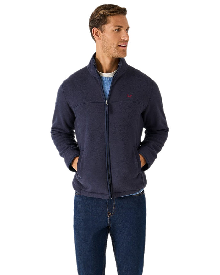 Heritage Dark Navy Coloured Crew Clothing Mens Aldringham Fleece Jacket on white background #colour_heritage-dark-navy