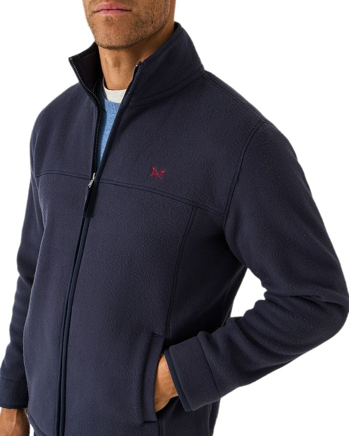 Heritage Dark Navy Coloured Crew Clothing Mens Aldringham Fleece Jacket on white background #colour_heritage-dark-navy