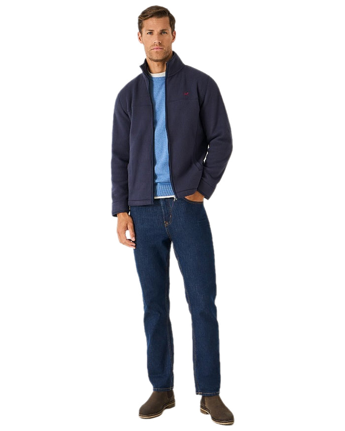 Heritage Dark Navy Coloured Crew Clothing Mens Aldringham Fleece Jacket on white background #colour_heritage-dark-navy