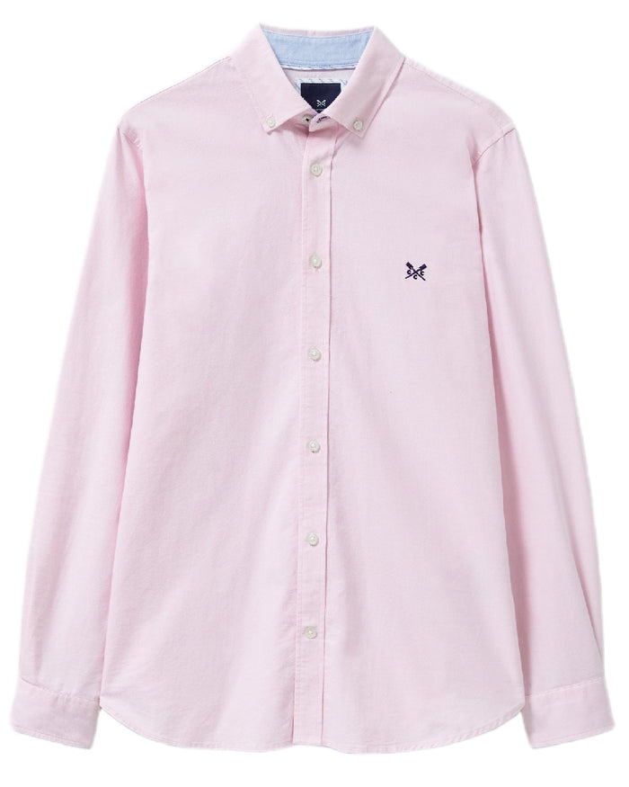 Heritage Classic Pink Heritage White Coloured Crew Clothing Mens Crew Slim Fit Oxford Shirt on white background #colour_heritage-classic-pink-heritage-white