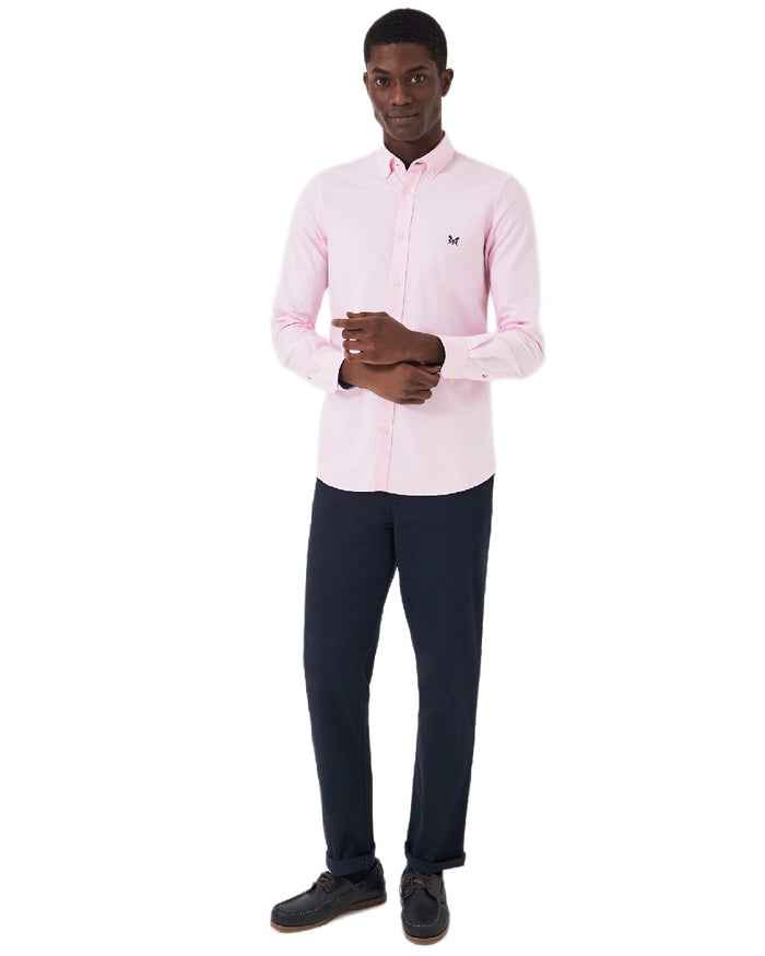 Heritage Classic Pink Heritage White Coloured Crew Clothing Mens Crew Slim Fit Oxford Shirt on white background #colour_heritage-classic-pink-heritage-white