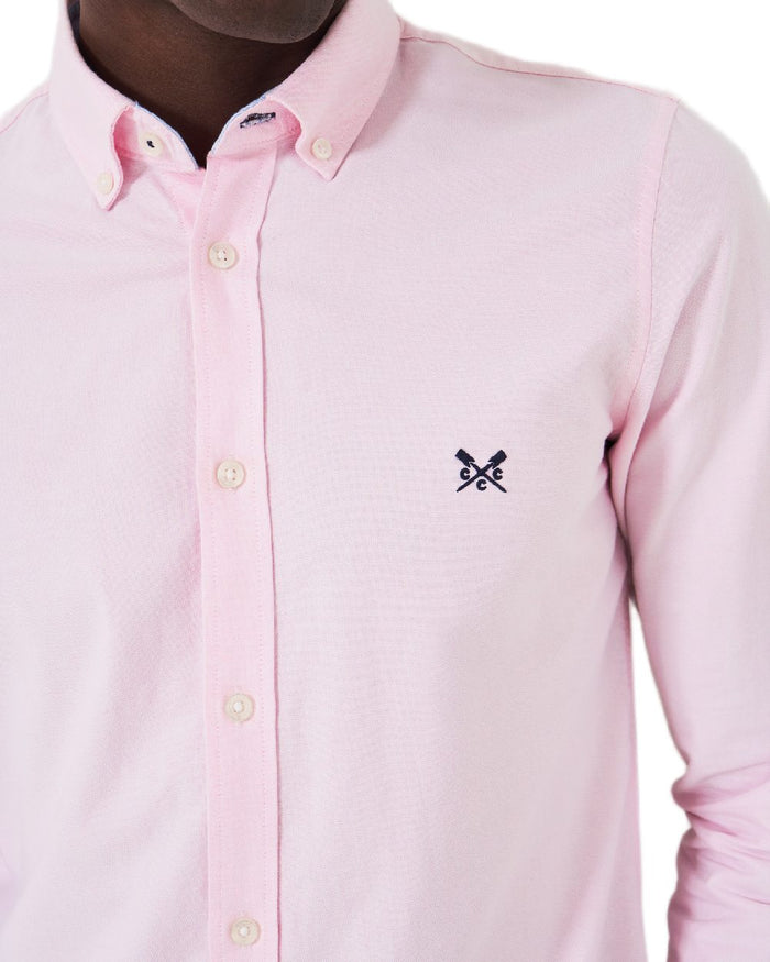 Heritage Classic Pink Heritage White Coloured Crew Clothing Mens Crew Slim Fit Oxford Shirt on white background #colour_heritage-classic-pink-heritage-white