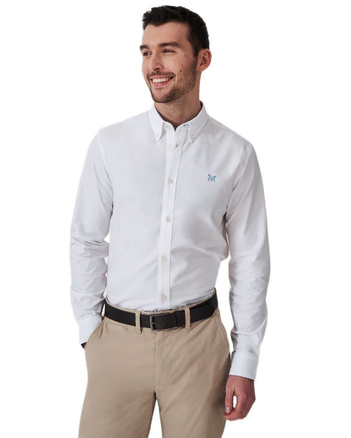 Heritage White Coloured Crew Clothing Mens Crew Slim Fit Oxford Shirt on white background #colour_heritage-white