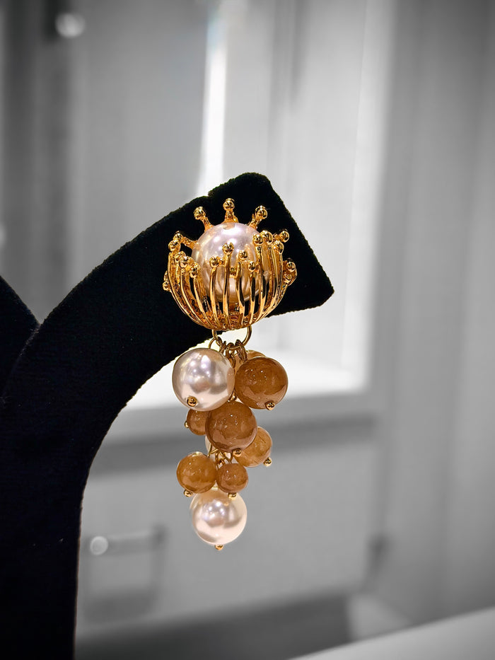 Crown Pearl Cluster Dangle Earrings Set