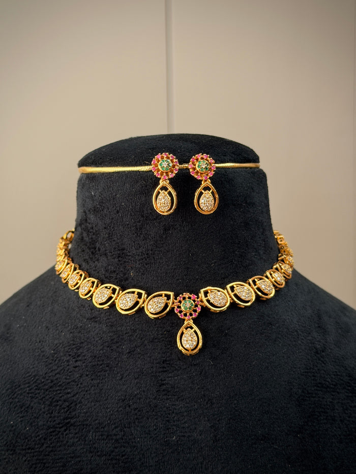CZ Teardrop Short Necklace Set A106