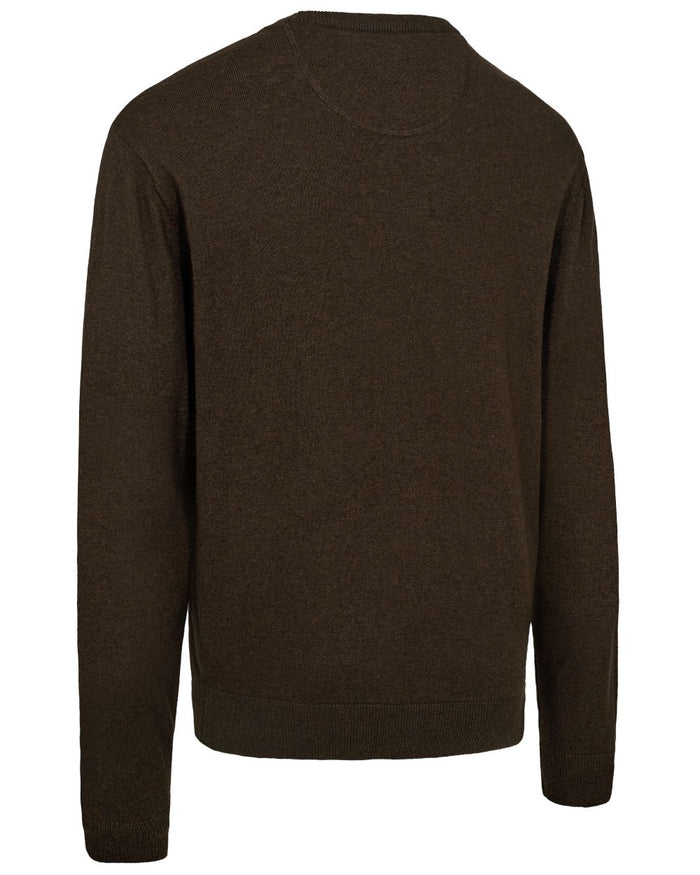 Brown Melange coloured Deerhunter Harrington O-Neck Knit Pullover on white background #colour_brown-melange