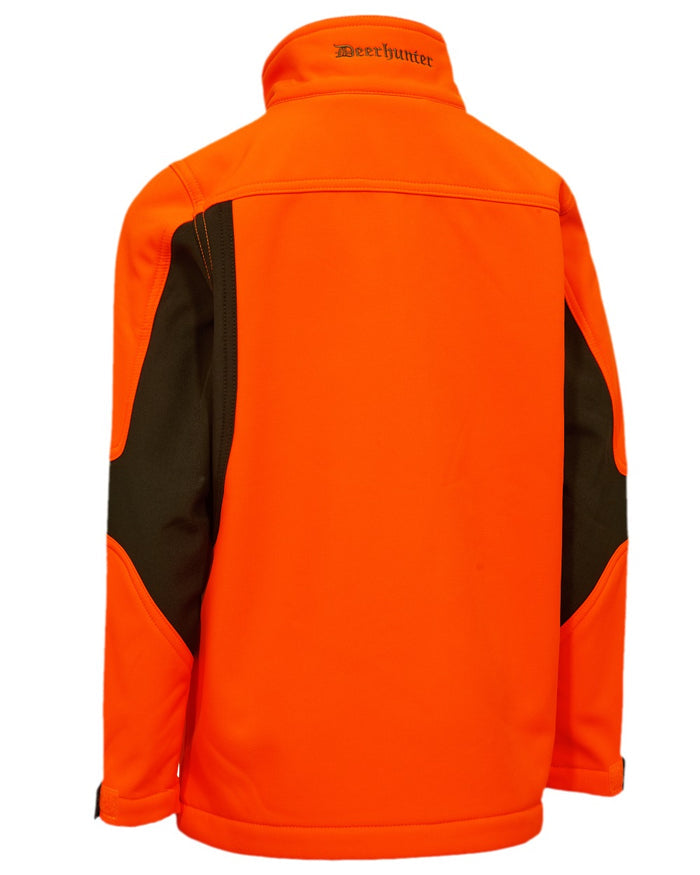 Safety Orange Coloured Deerhunter Youth Rogaland Softshell Safety Jacket on white background #colour_safety-orange