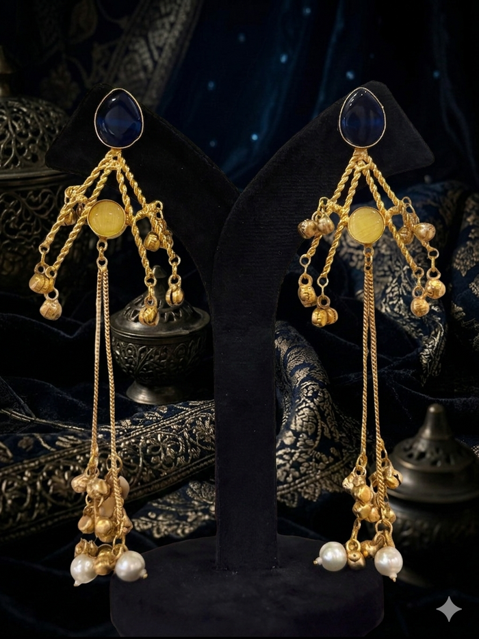 Gold earrings with blue stones