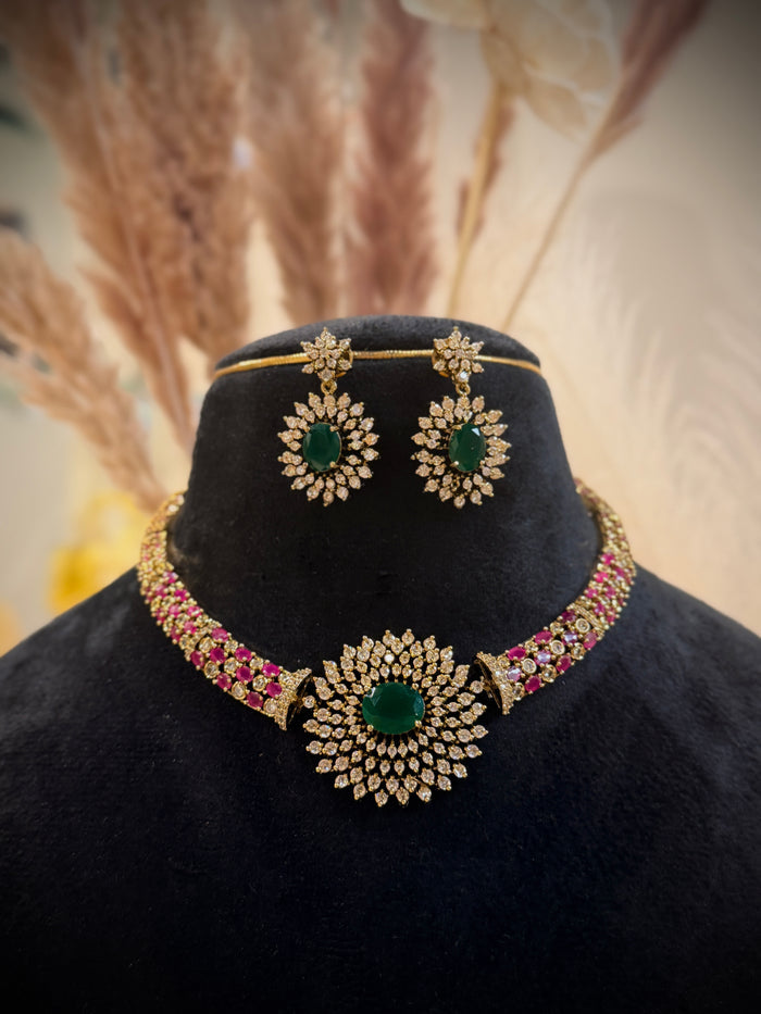 Designer Ruby Emerald Hasli Necklace Set