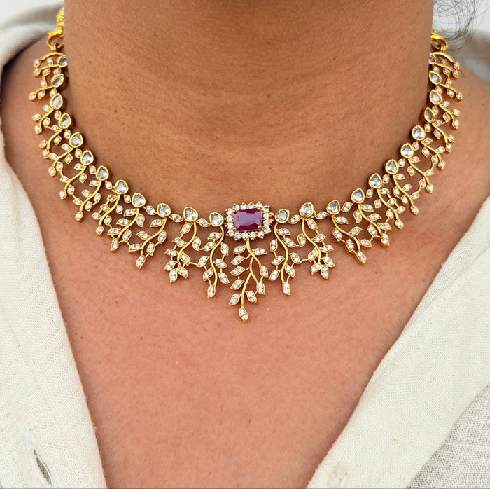 Designer Stone Leaf Necklace Set