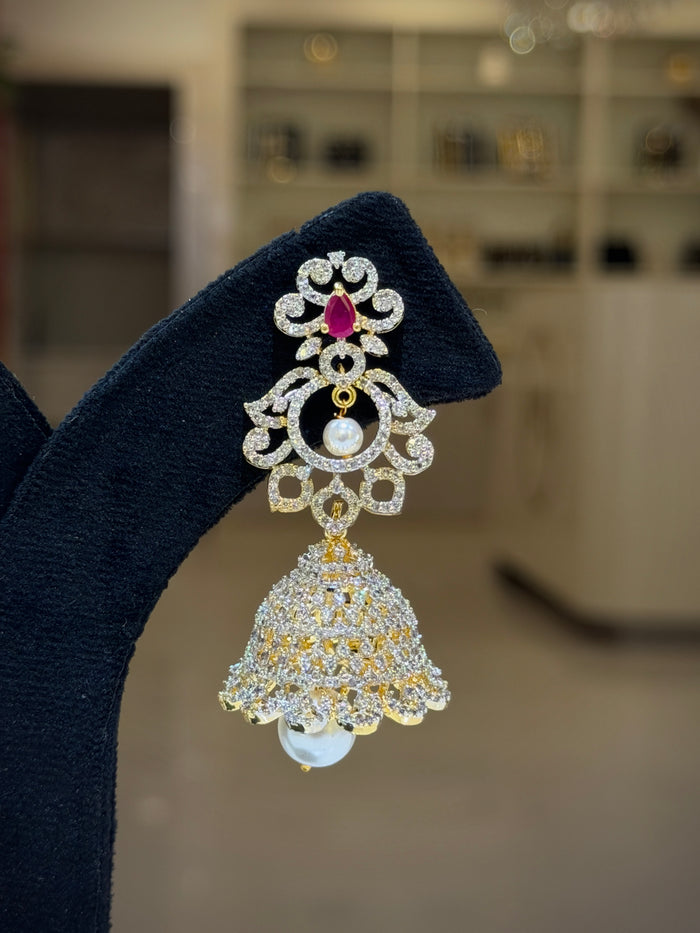Diamond Look Pearl Jhumka Earrings