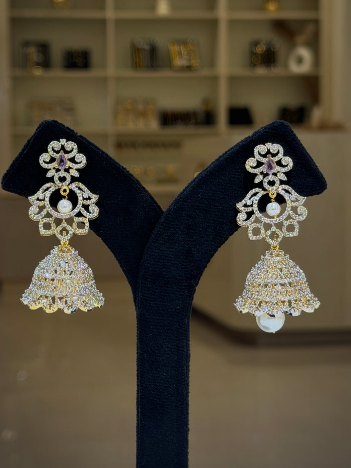 Diamond Look Pearl Jhumka Earrings