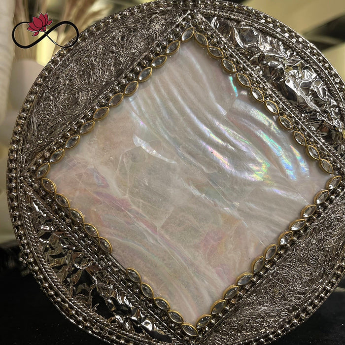 Diamond Mother of Pearl Handcrafted Brass Clutch