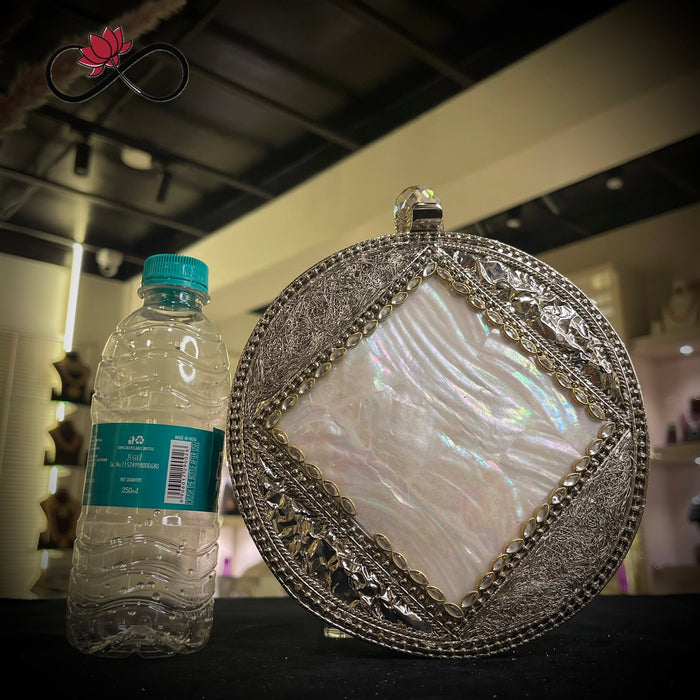 Diamond Mother of Pearl Handcrafted Brass Clutch