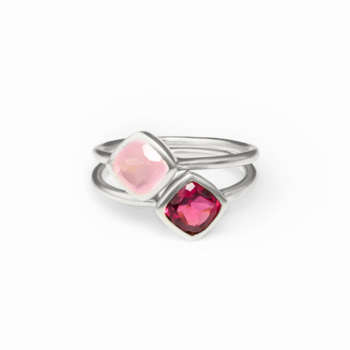 Diamond Shape Ruby Quartz Stacking Ring | July Birthstone, Custom diamond birthstone ring mom, Sterling Silver, 18k Gold Vermeil Gemstone Ring
