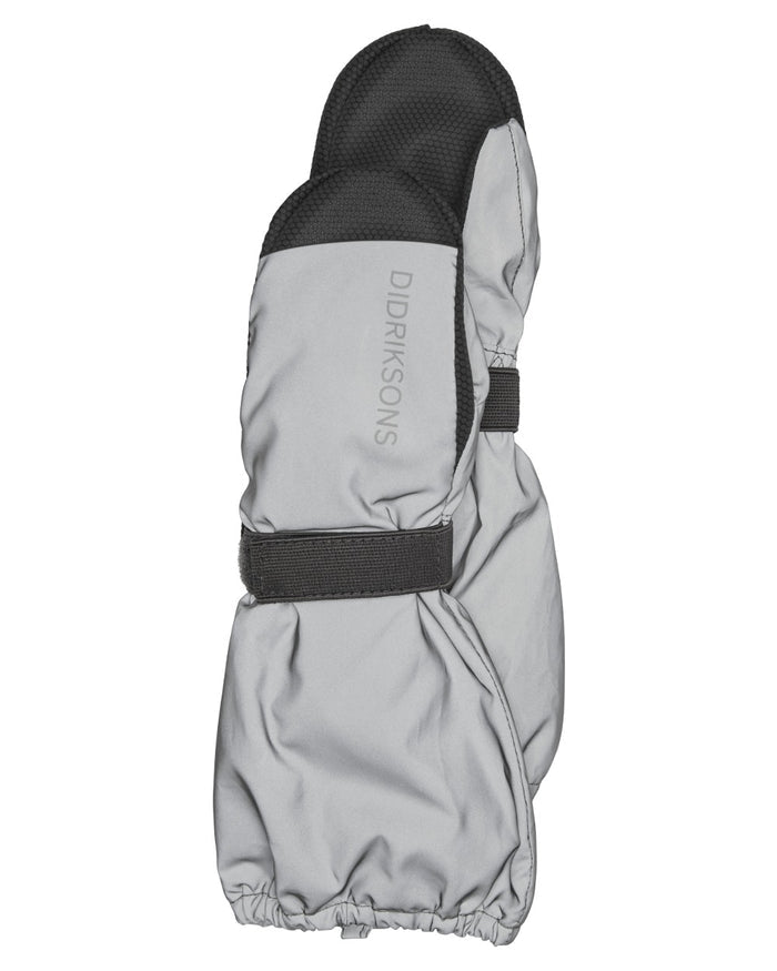 Silver coloured Didriksons Childrens Biggles Reflection Mittens on white background #colour_silver