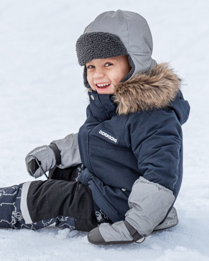 Silver coloured Didriksons Childrens Biggles Reflection Mittens on ice background #colour_silver