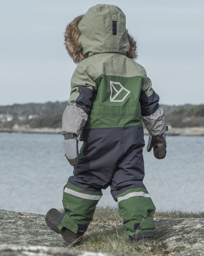 Silver coloured Didriksons Childrens Biggles Reflection Mittens on sea background #colour_silver