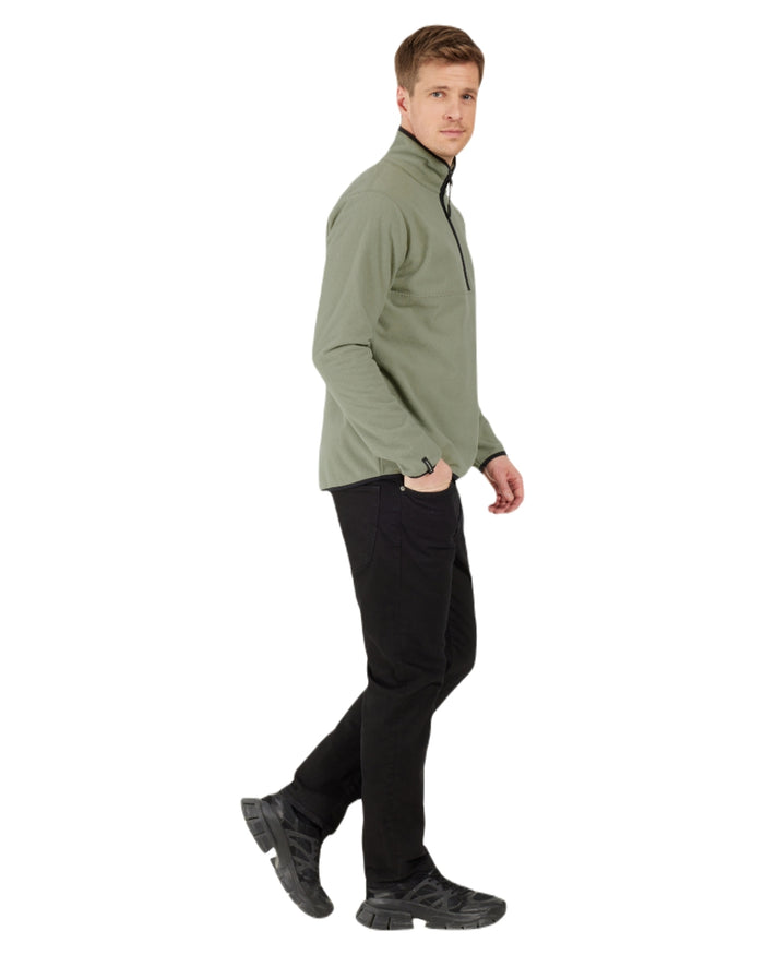 Wilted Leaf coloured Didriksons Mens Hannes Half Zip Sweater on white background #colour_wilted-leaf