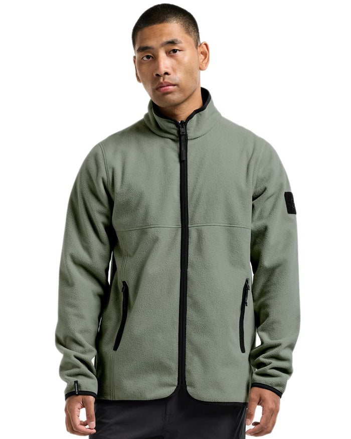 Wilted Leaf coloured Didriksons Mens Hans Windproof Full Zip Fleece on white background #colour_wilted-leaf