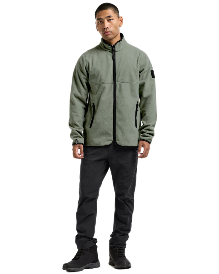 Wilted Leaf coloured Didriksons Mens Hans Windproof Full Zip Fleece on white background #colour_wilted-leaf