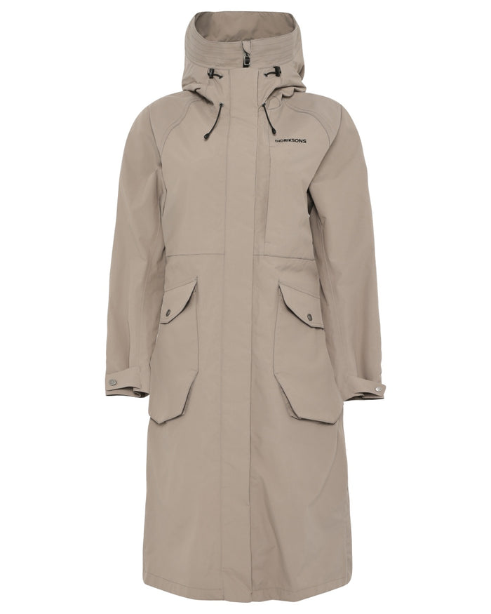 Ash Brown coloured Didriksons Womens Louise Long Parka on white background #colour_ash-brown