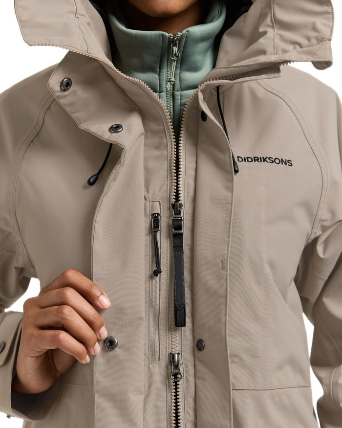Ash Brown coloured Didriksons Womens Louise Long Parka on white background #colour_ash-brown