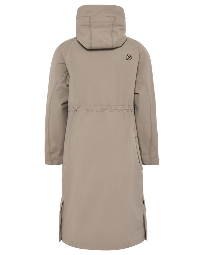 Ash Brown coloured Didriksons Womens Louise Long Parka on white background #colour_ash-brown