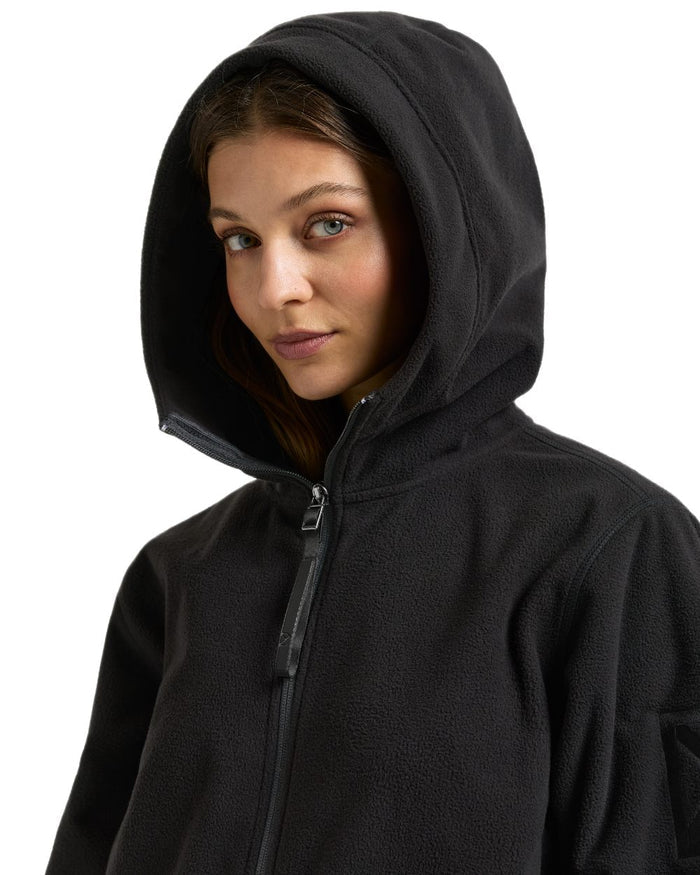 Black coloured Didriksons Womens Rinda Windproof Full-Zip Fleece on white background #colour_black