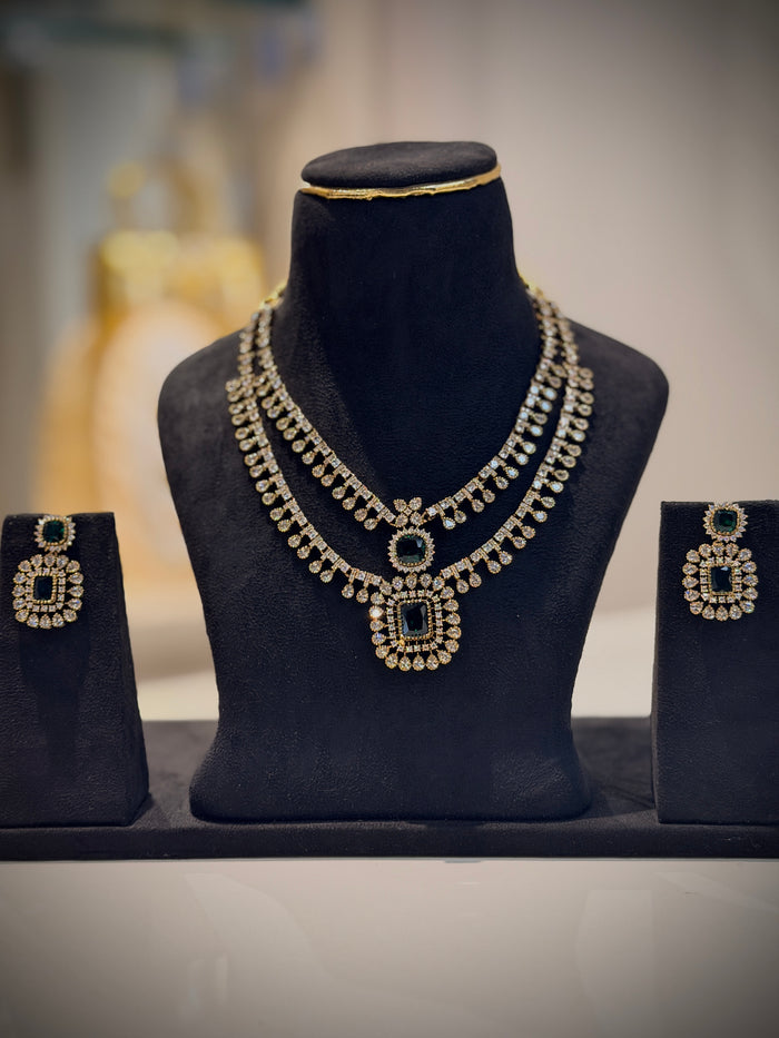 Double-Layer AD Stone Necklace Set