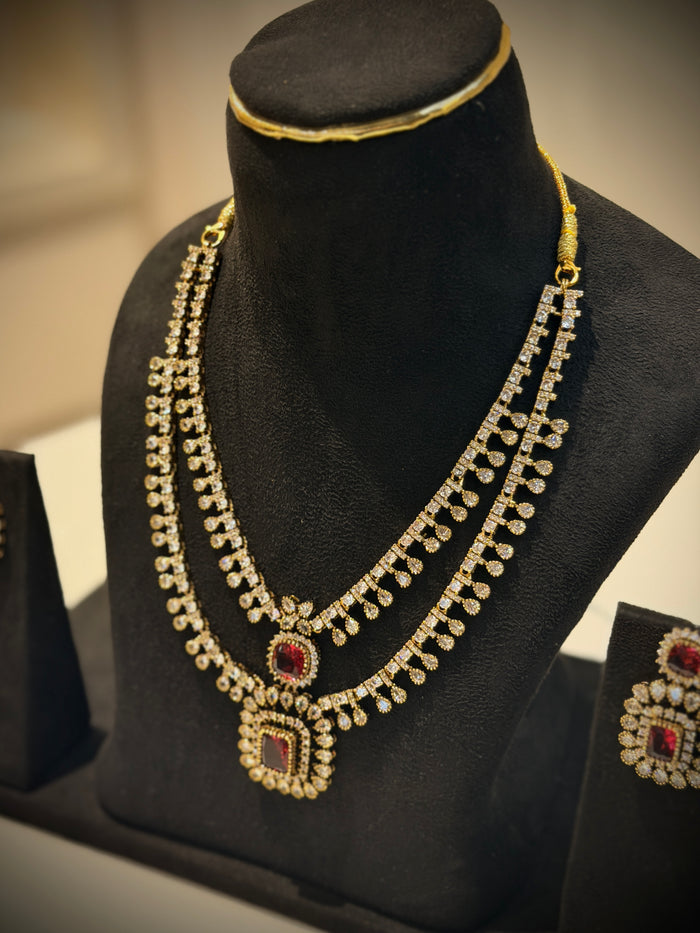 Double-Layer AD Stone Necklace Set
