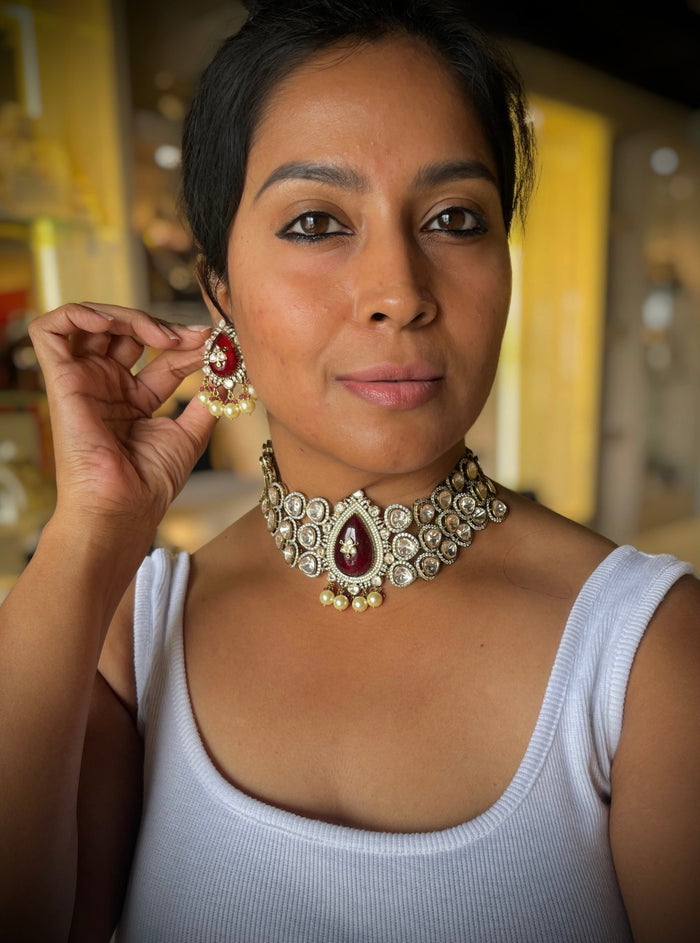 Doublet Moissanite Polki Choker Necklace Set