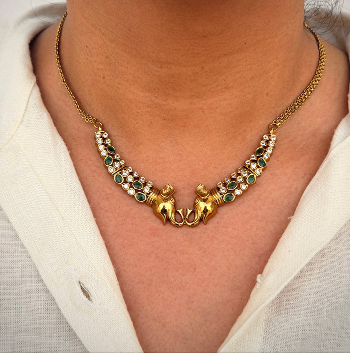 Dual Elephant Short Necklace Set