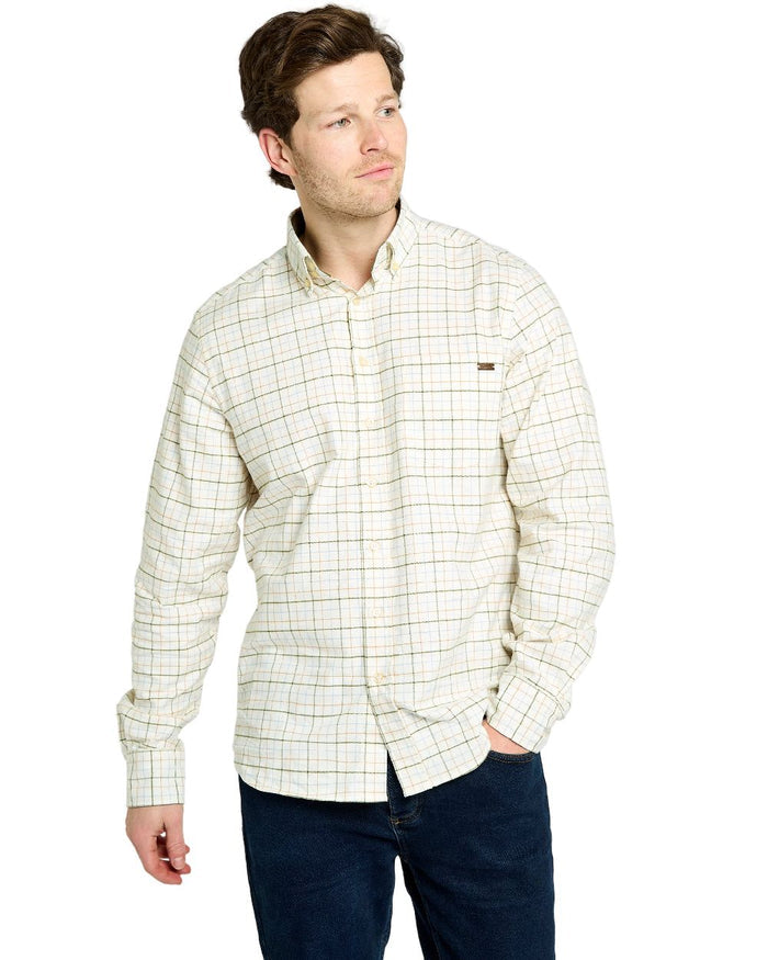 Dusky Green Coloured Dubarry Mens Drumcar Tattersall Check Shirt on white background #colour_dusky-green
