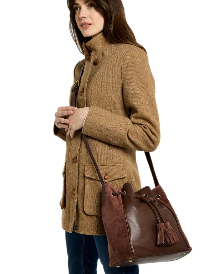 Cedar Coloured Dubarry Womens Doonbeg Cross Body Bucket Bag on white background #colour_cedar