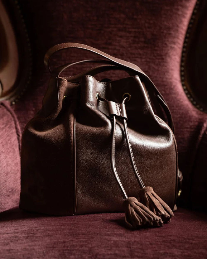Cedar Coloured Dubarry Womens Doonbeg Cross Body Bucket Bag on outdoor background #colour_cedar