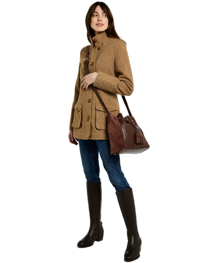 Cedar Coloured Dubarry Womens Doonbeg Cross Body Bucket Bag on white background #colour_cedar
