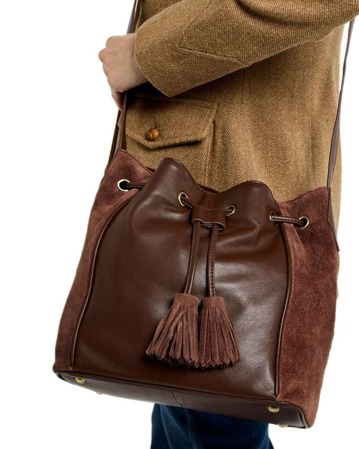 Cedar Coloured Dubarry Womens Doonbeg Cross Body Bucket Bag on white background #colour_cedar