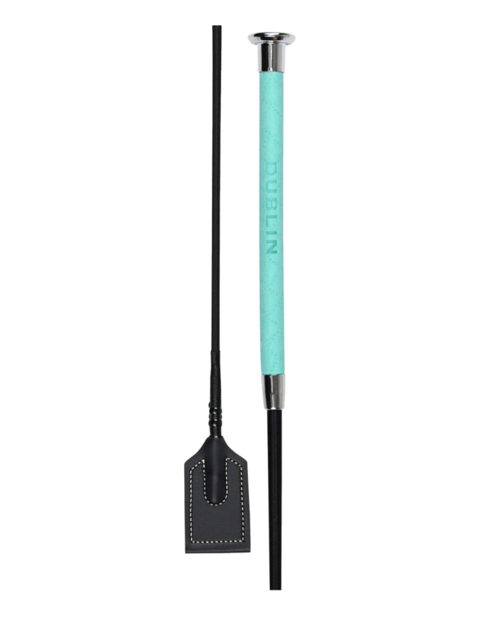 Turquoise Coloured Dublin Fancy Stitch Leather Crop on white background #colour_turquoise