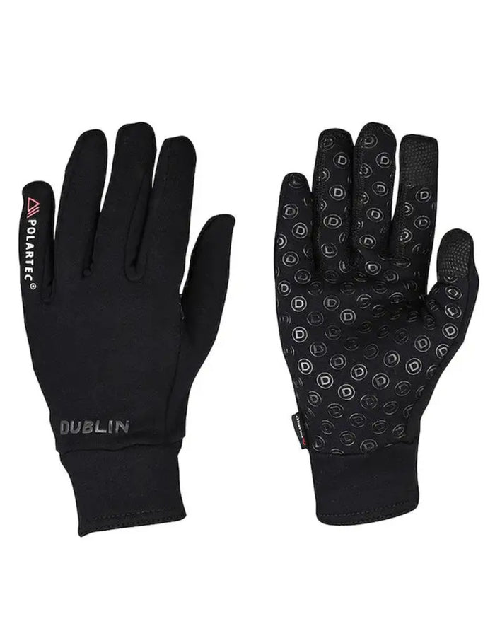 Black Coloured Dublin Polartec Fleece Riding Gloves on white background #colour_black