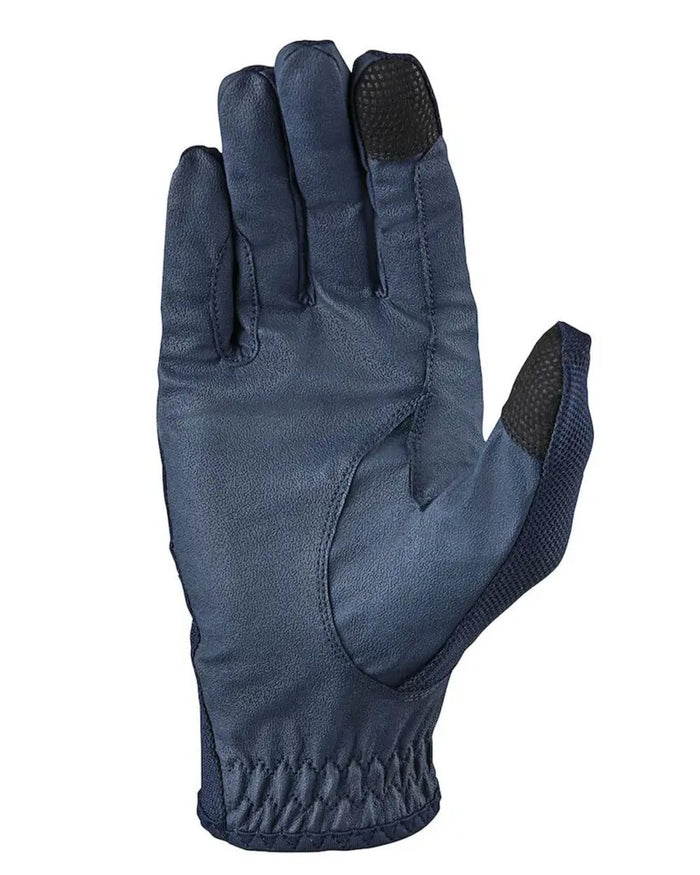 Navy Coloured Dublin Pull On Cool Mesh Riding Gloves on white background #colour_navy
